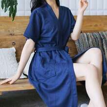 Short Sleeve Sleepwear Robe For Men And Women, Solid Color, Spring/Autumn Home Bathrobe - Multicolor - View 4