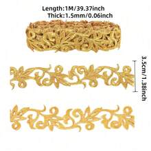 1米/卷 35毫米金色蕾丝花边刺绣熨烫花朵蕾丝丝带工艺品 DIY 服装派对婚纱装饰，背面含热熔胶 - 彩色 - 查看 2