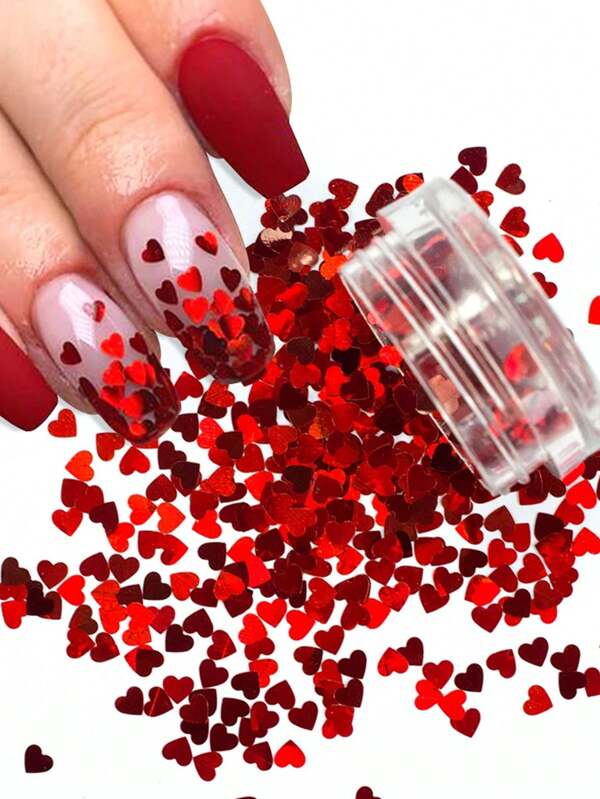 1 caja Láminas con forma de corazón holográficas rojas, lentejuelas para decoración de uñas, manualidades para el Día de San Valentín