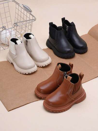 1 Pair Kids Soft Sole Non-Slip Round Toe Short Boots, Casual Fashion, Suitable For Outdoor Wear In Autumn/Winter