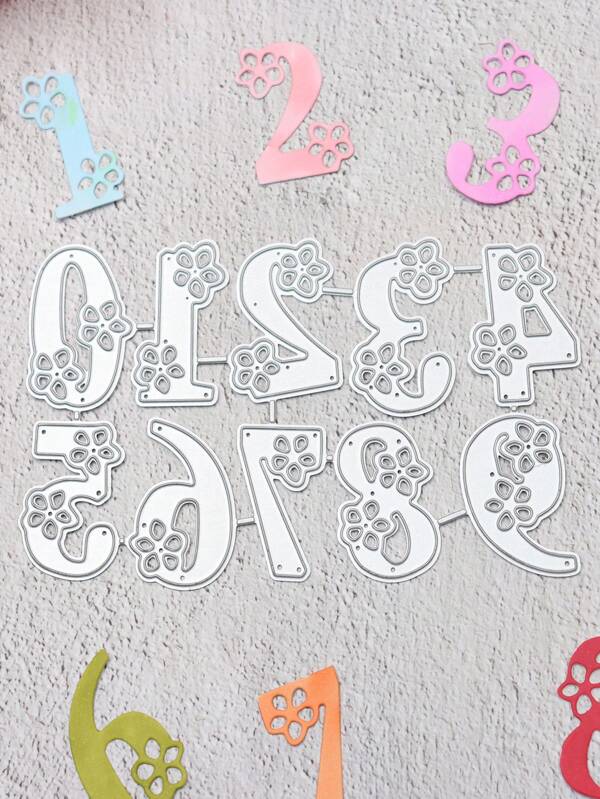 1pc Number 0-9 Flower Shape Metal Cutting Dies For Scrapbooking, DIY Craft, Holiday Cards, Photo Albums, And Decorations