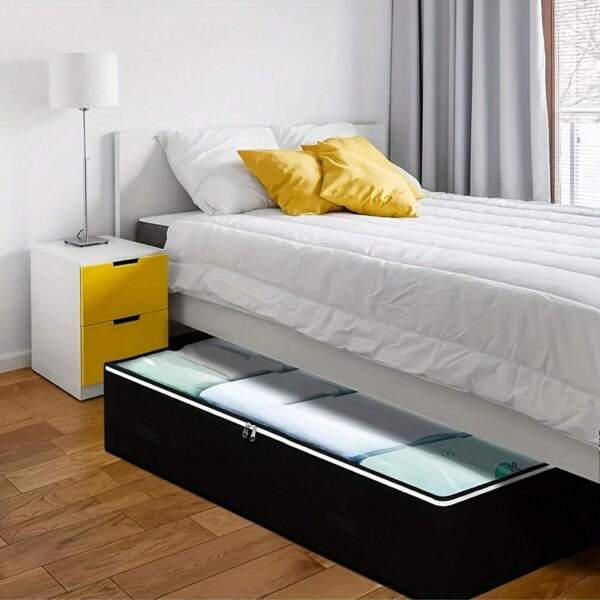 1pc/2pcs/4pcs Black Underbed Storage Organizer, Large Capacity Underbed Container With 4 Sturdy Handles And Top Viewing Window, Ideal For Increasing Indoor Storage Space And Organizing Seasonal Clothing