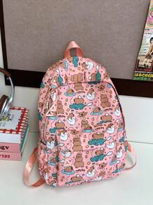 1 pieza Nueva mochila de nailon con diseño de Carpincho de dibujos animados para niñas, cierre con cremallera, correas ajustables, linda bolsa escolar casual para actividades al aire libre, viajes y regalos festivos