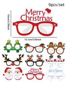 9pcs,Holiday Christmas Glasses - Santa Claus, Reindeer, Snowmen And Tree Designs - Suitable For Holiday Parties, Birthdays And Weddings - High-Quality Paper Photo Props, Christmas Decorations