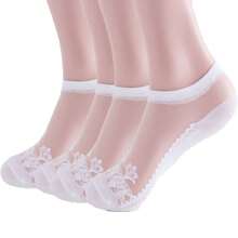 4 Pairs/Pack Ladies' Jacquard Lace Solid Color Stockings, Anti-Hook Thin Low-Cut Invisible Socks - White - View 7