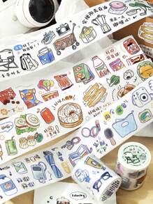 1 Roll Minimalist Living Theme Decorative Washi Tape Stickers, Good Life Plan Series, Suitable For Gifts, Office, Home, Marking, Labeling, Classroom, Toys, Student Planner, Creative Retro Decor DIY Materials School Supplies,Back To School