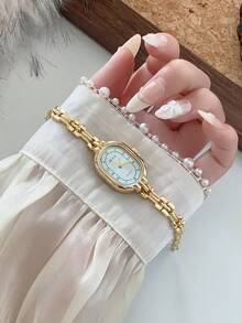 1 pieza Reloj de cuarzo ovalado retro para mujer, adecuado para decoración diaria - Unitalla - Ver 4
