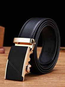 1pc Men Black Belt, Fashionable And Versatile Casual/Business Automatic Buckle Belt, Young/Middle-Aged Litchi Pattern Belt, Ideal Gift For Boyfriend/Elder, Suitable For Daily Life Summer, School