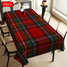 1/20PCs Tablecloth With Line Grid Printed Design, Rectangular Tablecloth, Perfect For Picnics, Camping, Weddings, Birthday Parties, Restaurants, And Buffet Dinners