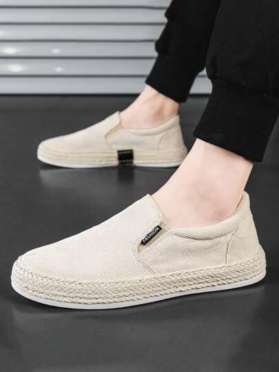 Zapatos tipo pescador de paja para hombres, mocasines de lona ligeros y sencillos, zapatos casuales versátiles y de moda, adecuados para verano, exterior, urbano, estudiante, viaje, viaje diario, fiesta, estilo chic de dinero viejo en otoño