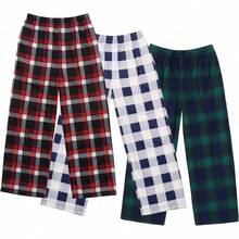 Boys Pajama Pants 3 Pack Sleep Pants Soft Elastic Waist Kids Pajama Bottoms Plaid Lounge Pants With 2 Pockets - Mẫu B6 - Xem 1