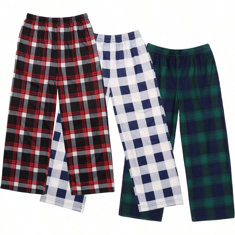 Boys Pajama Pants 3 Pack Sleep Pants Soft Elastic Waist Kids Pajama Bottoms Plaid Lounge Pants With 2 Pockets - Mẫu B6 - Xem 1