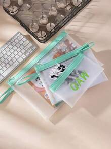 1pc Large Capacity Mesh Pencil Bag, Customizable Beach Vacation Storage Bag With Handle Back To School Season, School Supplies Frosted Document Bag Tpu Waterproof Handbag Test Paper Information Bag Pregnancy Test Storage File Ladies Large Capacity PVC Transparent Beach Bag, Handbag