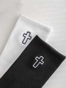 1/5/10/20 双男士中筒袜，弹性柔软透气日常袜子，男女通用中筒袜 - 彩色 - 查看 4