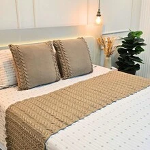 Knitted Blanket Footboard Kit For Queen King Sofa Bed Cozy Home Decor + 2 Cushion Covers - Khaki - View 1