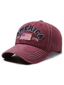 1Pc Unisex Vintage Washed Denim Baseball Cap With Embroidered "AMERICA EST 1776" & Flag Patch, Multi - Color Adjustable Retro Casual Hat For Men & Women, Breathable Sun Protection Headwear For Daily Outfits, Street Style, Travel, Outdoor Adventures & Patriotic Events, Fashion Accessory For All Seasons - A - View 13