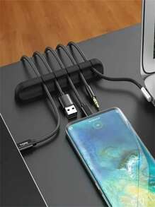 1pc Multi-Slot Cable Organizer Clip - Black Plastic Cable Management System With 5 Slots For USB & Audio Cables, Nightstand Cord Holder, Office Cable Organizer | Practical Clamp | Safe Cable Clip, Cable Tie