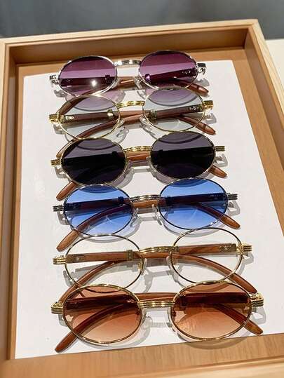 个性化金属椭圆形时尚眼镜，小框时尚眼镜，男女皆宜，适合夏季防晒、海滩度假、户外运动、派对、自驾、钓鱼、骑行、购物和拍照等场合佩戴。