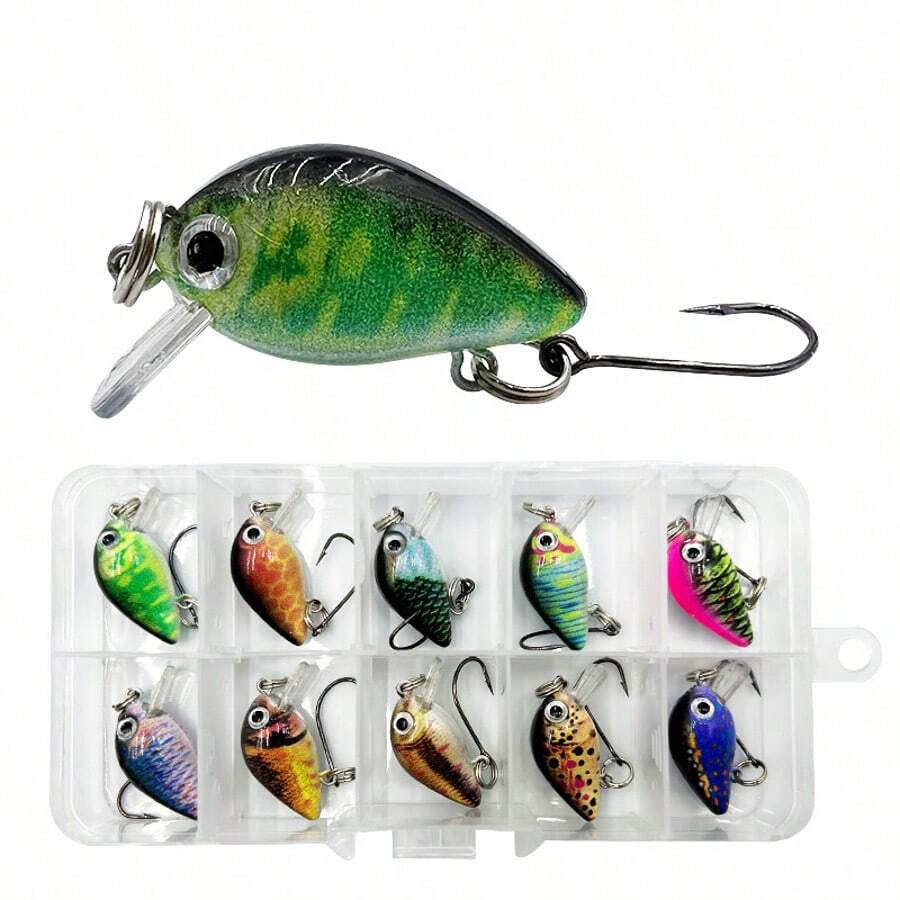 10 piezas/caja Juego de señuelos de pesca tipo crankbait mini, señuelos duros tipo swimbait, señuelos tipo minnow y wobble crank para pesca de lubina y trucha