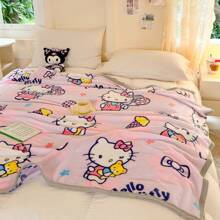 Sanrio 1pc Hello Kitty Cartoon Print Soft And Cozy Blanket, Machine Washable, Throw Blanket, Pink Blanket Suitable For Sofa, Bedroom Decorative, Summer Blanket, All Season, Suitable For Children 3 Years Old And Above