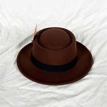 Men Fedora Hat With Feather Wool Felt Cap Top Hat For Daily Stages Costume Accessories - Cà phê nâu - Xem 4
