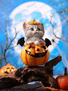 1 pièce Figurine de chat d'Halloween mignonne, statue de chaton de citrouille en résine Calico, décoration d'intérieur de style bohème, décoration de chambre, décoration intérieure, ambiance décorative pour les fêtes, Halloween, décoration de maison