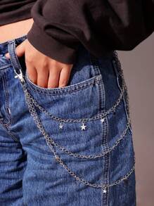 1pc Punk Rock Multi-Layer Silver Metal Hollow Star Pants Chain, Gothic Fashion Accessory Halloween Fathers Day Gift School