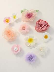 10pcs/Pack Girls' Faux Flower Summer Holiday Accessories, Random Color Plumeria Flower Hair Clips, Hair Pins, Hair Decorations - Multicolor - View 5