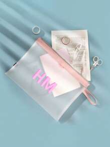 1pc Large Capacity Mesh Pencil Bag, Customizable Beach Vacation Storage Bag With Handle Back To School Season, School Supplies Frosted Document Bag Tpu Waterproof Handbag Test Paper Information Bag Pregnancy Test Storage File Ladies Large Capacity PVC Transparent Beach Bag, Handbag