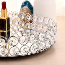 Crystal Vanity Tray Mirrored Dresser Perfume Trays For Makeup Tray Cosmetic Skin Care Storage, Jewelry Trinket Organizer Tray For Bathroom Countertop Home Decor (Medium, Silver) - Silver - View 5