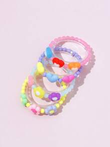 4pcs/Set Cute Heart & Flower Pearl Beaded Bracelet Sets, Suitable For Daily, Holiday, Festival Wear, Random Colors