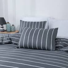 Grey And White Striped Comforter Set Microfiber 2/3pieces Queen Duvet Cover Set Full 90"X90"With Zipper Closure And 2 Pillow Shams Soft Lightweight Hotel Grey Bedding Set Gray Striped Duvet Cover Set - 灰白 - 查看 6