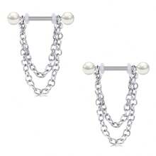 Steel Nipple Shield Rings Tongue Barbell Piercing Jewelry Retainer 14G 5/8Inch Chain Dangle Clear CZ For Women Men 1Pair