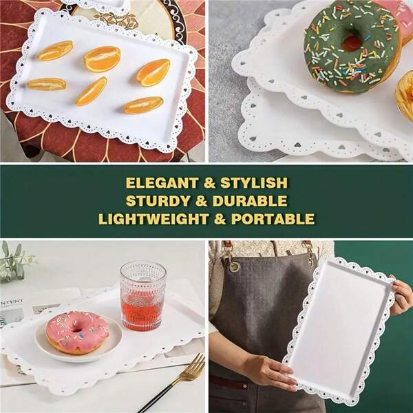 1/2pcs Food Display Tray, Household Fruit & Food Display Platter, European Style Rectangular Cake Plate, Paper Cup Cake Snack Tray For Birthday Party Wedding Dried Fruit Tray, Party Display Platter, Home & Kitchen Supplies