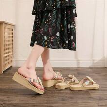 En verano, la nueva imitación de cuerda de cáñamo y Fondo de cáñamo, las mujeres usan chanclas,Plataformas y sandalias de cuña para mujer, tacones altos, laderas de playa y zapatillas femeninas. - Multicolor - Ver 4