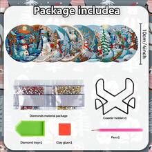 8pcs Diamond Painting Kit With Holders, Christmas Snowman Series Coaster Craft Kit, Ideal Craft Gift For Adult Beginners DIY Diamond Painting Coaster Set - White - View 3
