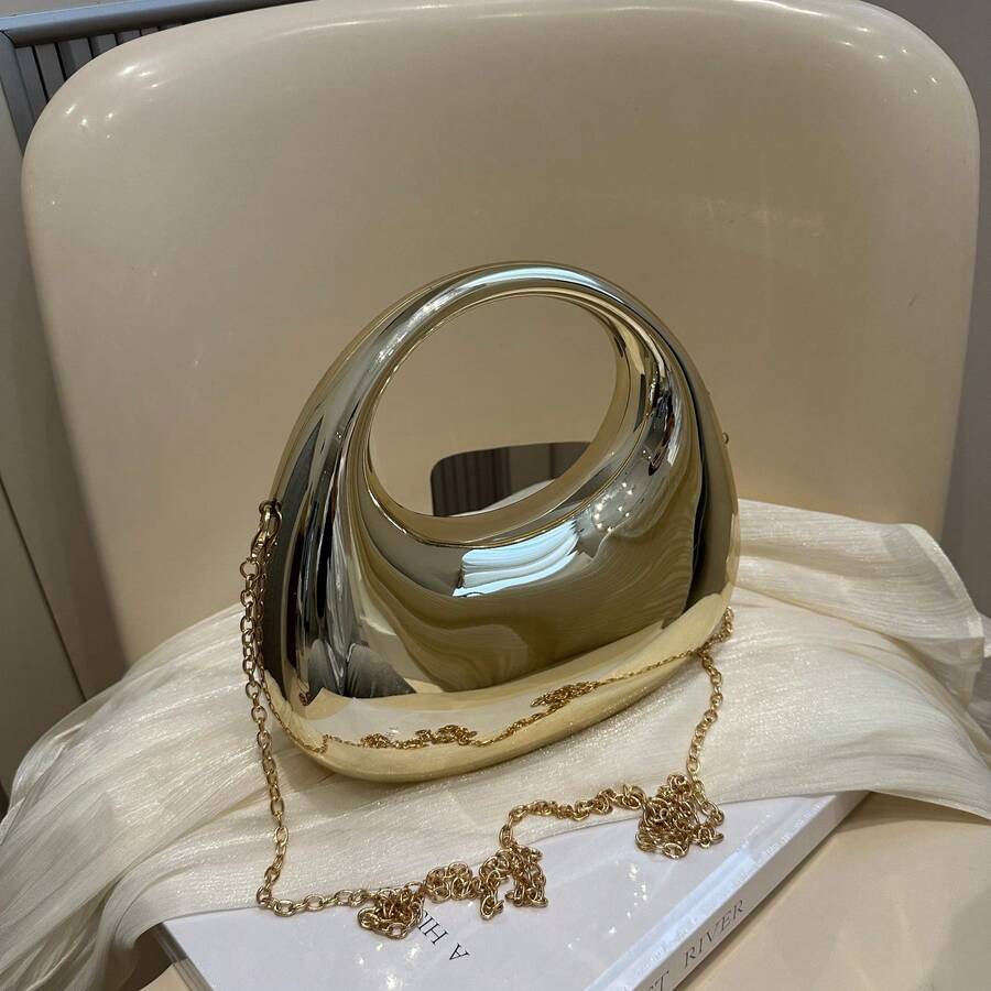 2025年新品 Yagali 镜面托特包,纯色新月形单肩包和斜挎包 - 金色 - 查看 1
