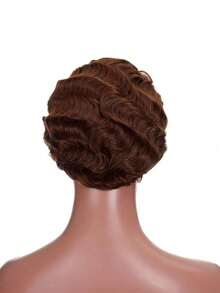 全机真人发短款精灵剪发假发手指波浪卷发假发无胶可戴可戴复古风格假发深波浪编织卷发假发 4 英寸自然黑棕色适合女士日常佩戴