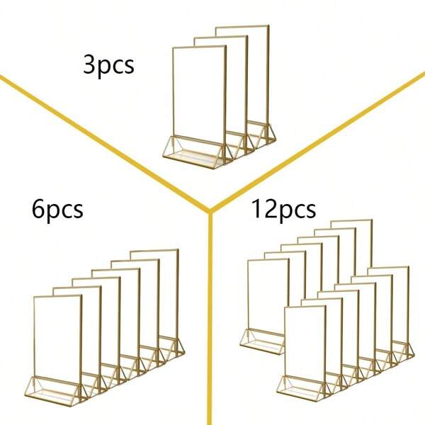 12pcs/6pcs/3pcs Transparent Acrylic Wedding Table Number Holder, With Gold Rim, Double-Sided Gold Photo Frame, Menu Recipe Card Display Stand, Ideal For - Wedding, Engagement Party, Anniversary, Birthday, Bridal Shower, Coming Of Age, Corporate Event Or Any Special Occasion!