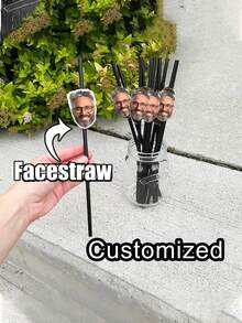 12Pcs Personalized Face Straws - Custom Cut-Out Photos Faces, Complete With Straws And Fixings For You To Attach - Fun For Hen, Stag Do, Birthday, Multi-Functional, Ornamental, Anti-Mold, Reusable, Easy To Clean, Adorable - Multicolor - View 7