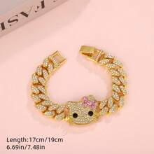 Sanrio 1 szt. Sanrio Hello Kitty Cartoon Błyszczące Pełne Kryształków Hip Hop Fajne Trójwymiarowe Hello Kitty Wisiorek Bransoletka Naszyjnik Biżuteria, Prezent Słodki Kot Fashionista Kubański Łańcuch Naszyjnik