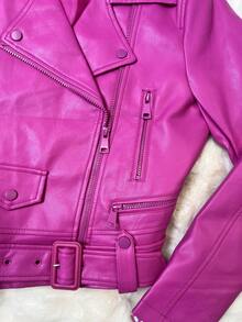 Women's Synthetic Leather Jacket - 粉色 - 查看 4