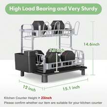 2 Tier Dish Drying Rack For Kitchen Counter, Large Dish Dryer Rack For Saving Space, Stainless Steel Dish Drainers With Cutlery Holder And Cup Rack, Grey - 灰色 - 查看 8