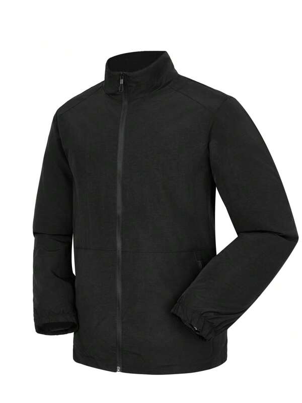 Veste légère pour hommes au printemps et à l'automne, veste décontractée à col montant zippée de couleur unie