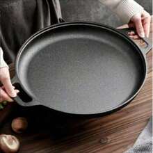 1 pieza Sartén multifuncional gruesa de hierro fundido - Antiadherente para pizza, carne a la parrilla, panqueques, apto para reuniones, barbacoas al aire libre, compatible con todas las cocinas, ideal para la cocina del hogar y la cocina al aire libre