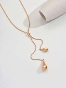 1pc Women's Elegant Y-Shape Necklace, Fashion Teardrop Pendant Box Chain Pullring Tassel Long Necklace Jewelry Accessory