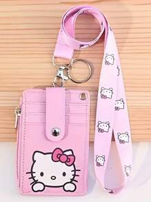 Sanrio 1 PC Hello Kitty Pink Lanyard With Card Holder – Cute Cartoon Design For ID, Access, Student & Work Badges – Neck Strap For Easy Carrying