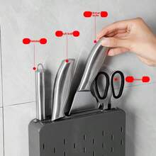 1 件壁挂式厨房刀架 - 多功能收纳整理器，用于存放刀具、剪刀、筷子和砧板，节省空间的设计，适合洗碗机清洗，黑色，厨房用具架，紧凑型整理器，耐用结构，家庭整理 - 彩色 - 查看 5