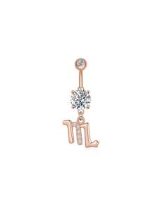 1 bucată culoare argintie culoare auriu-roz douăsprezece constelații zirconia sexy lung inel pentru buric piercing din oțel chirurgical femei inel pentru buric