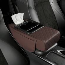 1pc Premium Comfortable Multifunctional Universal Car Armrest Pad, With 1 Tissue Box, 2 Side Pockets, 2 Cup Holders, Car Interior Accessory Raised Expanded Multifunctional Storage Box